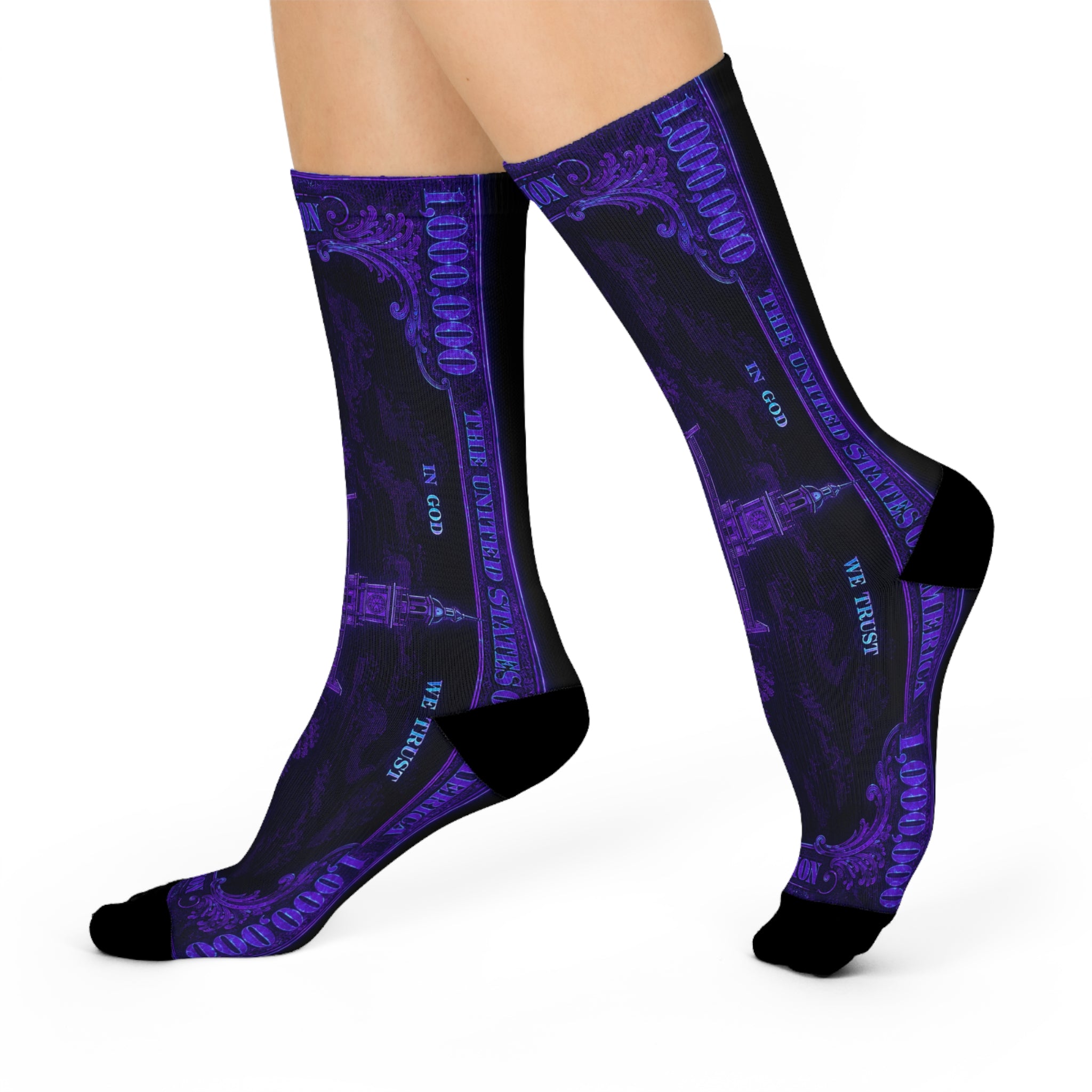 Purple Vintage Banknote Cushioned Crew Socks — Bold Money Print