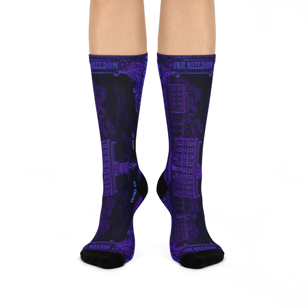 Purple Vintage Banknote Cushioned Crew Socks — Bold Money Print