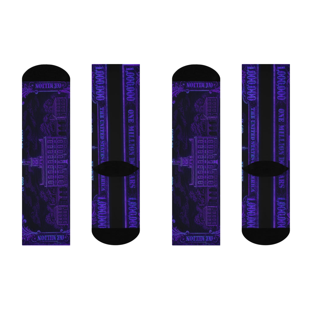 Purple Vintage Banknote Cushioned Crew Socks — Bold Money Print