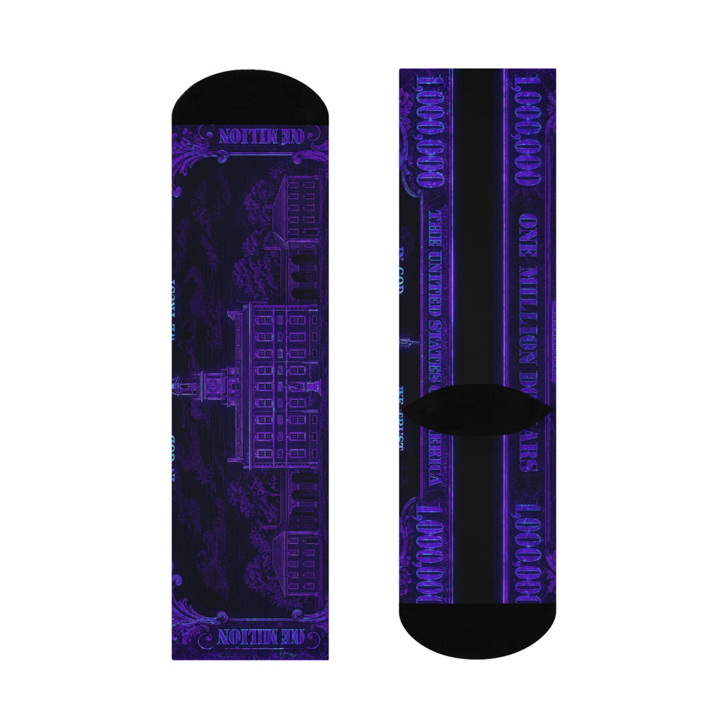 Purple Vintage Banknote Cushioned Crew Socks — Bold Money Print